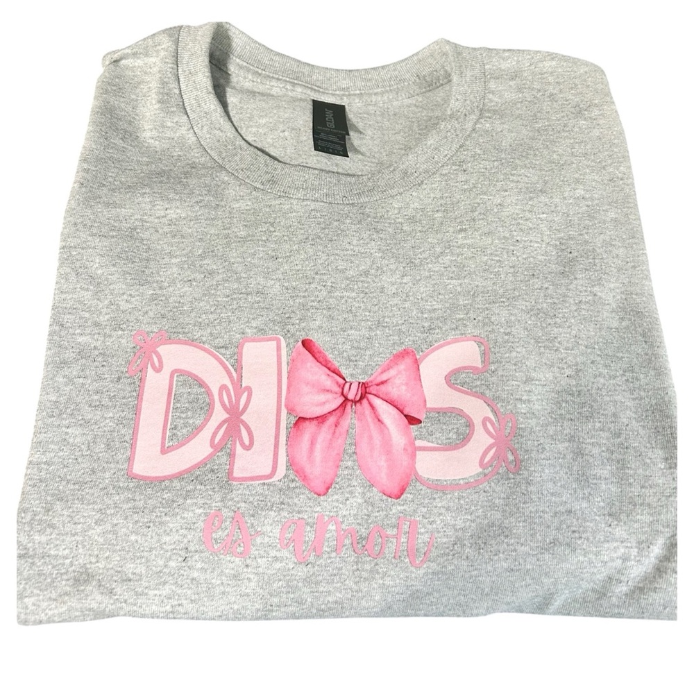 Gray T-Shirt with Pink Bow Design